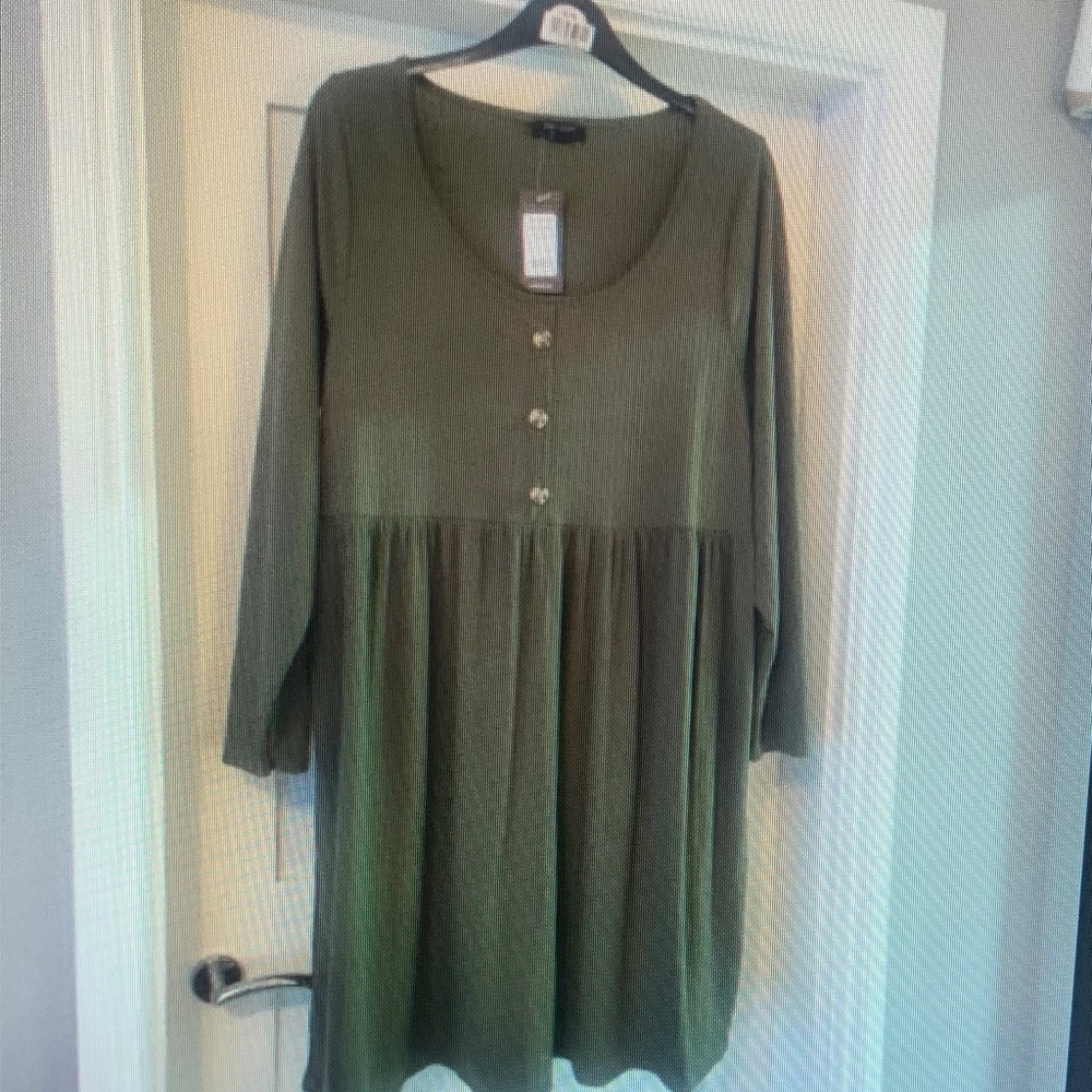 New Look Olive Green Buttoned Mini Dress
